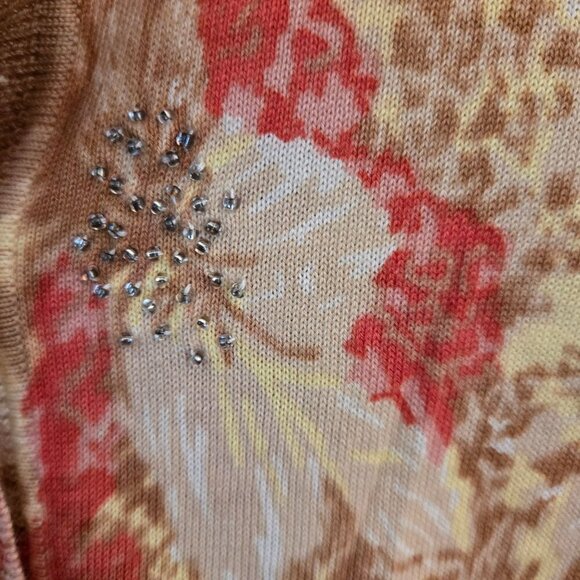 Talbots Tan Floral Seed bead Cardigan Sweater Tan Peach Size Sp - Picture 3 of 6